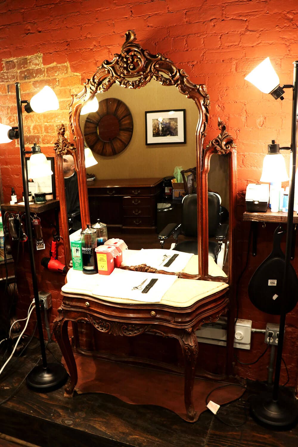 Ornate vintage vanity and mirror
